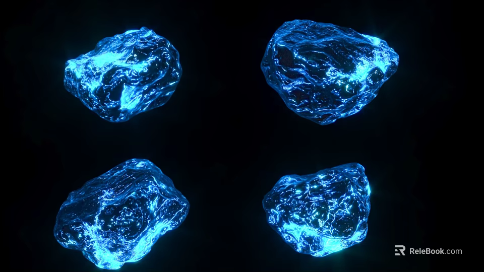 Blue Glowing Stone With Natural Texture Displayed Against Black Background 3d model 
