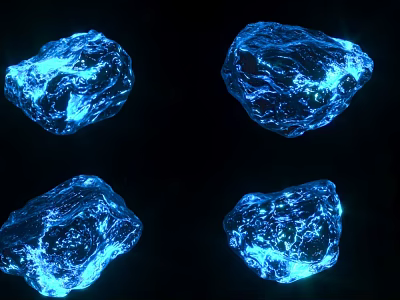 Blue Glowing Stone With Natural Texture Displayed Against Black Background 3d model