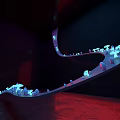 Curved Glowing Installation In Dark Space With Small Lights And Person Standing