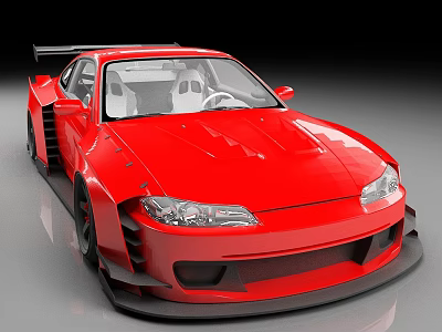 Red Sports Car With Aerodynamic Body Kit And Rear Wing 3d model