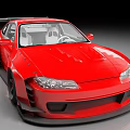 Red Sports Car With Aerodynamic Body Kit And Rear Wing
