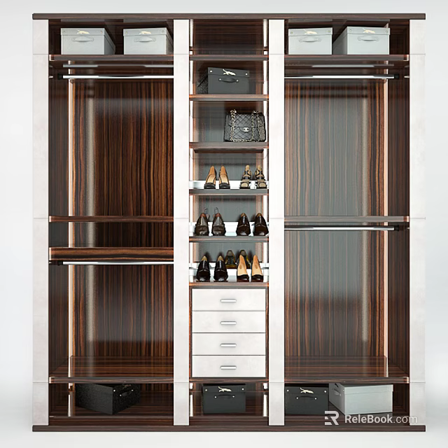 Modern Dark Wood Grain Shoe Cabinet With Multiple Shelves Shoes Storage And Drawers 3d model 