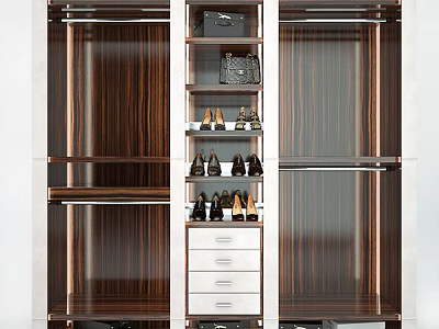 Modern Dark Wood Grain Shoe Cabinet With Multiple Shelves Shoes Storage And Drawers 3d model