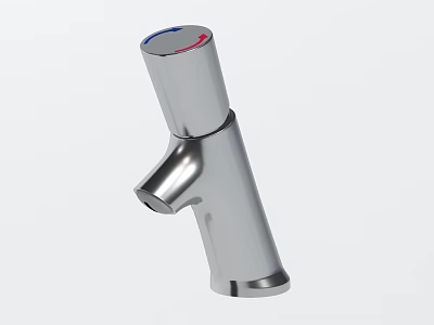 Shiny Silver Metal Faucet With Red And Blue Top Indicators Modern Design 3d model