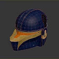 Blue And Gold Tactical Weapon Helmet With Warrior Inspired Design And Reflective Surface