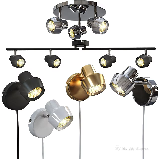 Modern Downlights And Spotlights With Track Design Various Styles And Colors 3d model 