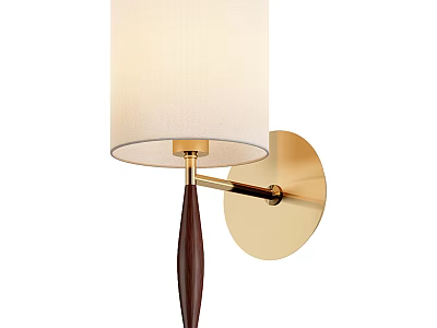 Modern Minimalist Wall Lamp With White Fabric Shade Dark Wooden Pole And Gold Base 3d model