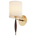 Modern Minimalist Wall Lamp With White Fabric Shade Dark Wooden Pole And Gold Base