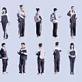 Students In School Uniforms With Backpacks Standing In Various Poses Holding Items