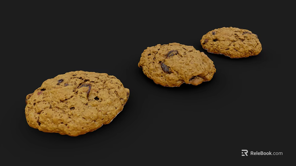 Freshly Baked Chocolate Chip Cookies With Chunks On Black Background 3d model 