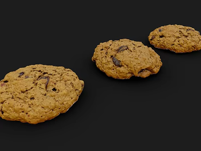 Freshly Baked Chocolate Chip Cookies With Chunks On Black Background 3d model