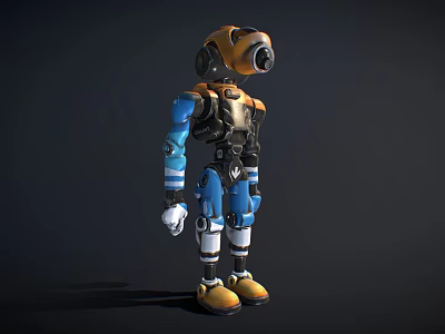 Robot Character Design With Blue Orange Mechanical Body And Camera Head 3d model