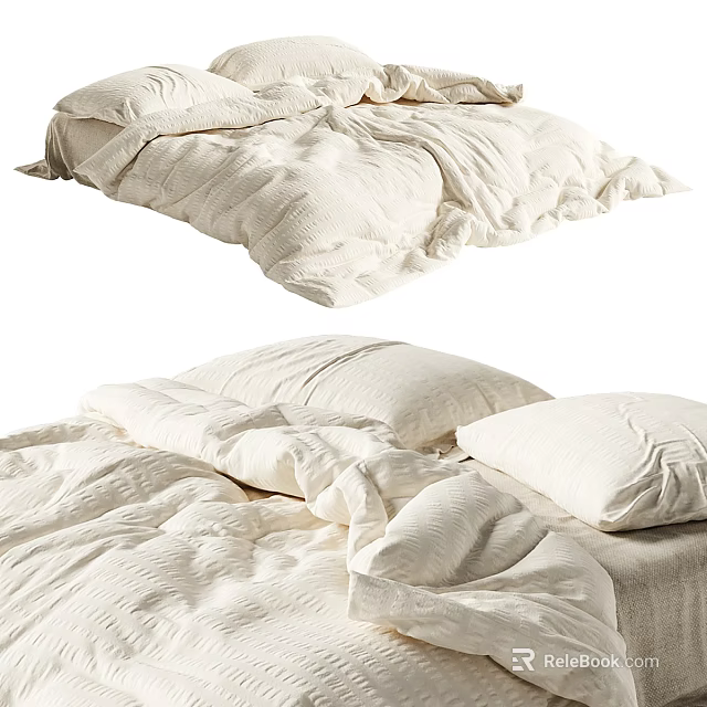 Cozy Double Bed with Soft Linen Duvet and Plush Pillows Design Setup 3d model 