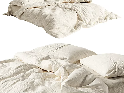 Cozy Double Bed with Soft Linen Duvet and Plush Pillows Design Setup 3d model