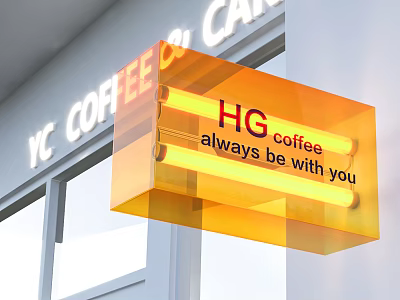 Coffee Shop Public Facility Neon Sign Displaying HG Coffee Always Be With You Message 3d model
