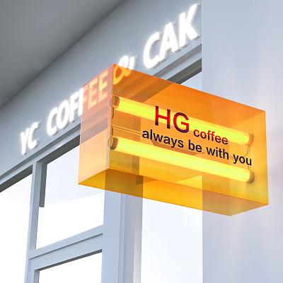 Coffee Shop Public Facility Neon Sign Displaying HG Coffee Always Be With You Message 3d model