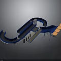 Blue Industrial Conveyor Equipment With Curved Tracks Platforms And Production Line Structures