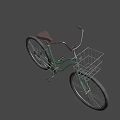 Game Movie Character's Vintage Green Bicycle With Brown Seat Metal Basket And Large Wheels