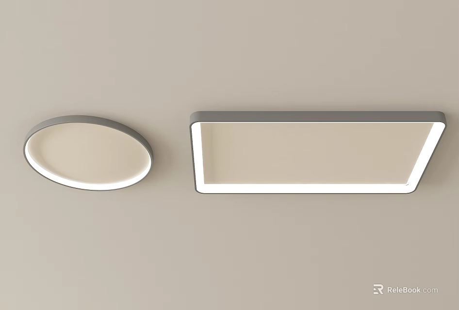 Modern Minimalist Ceiling Lights Oval And Rectangular Mounted On Beige Ceiling With White LED Strips 3d model