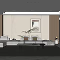 Modern Living Room Interior Design With Beige Sofa Wooden Walls And Decorative Painting