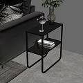 Modern Black Side Table With Metal Frame And Books For Living Room Sofa Area