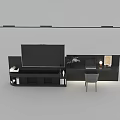 Modern Black TV Stand with Flat Screen TV Storage Space Decorative Items and Chair