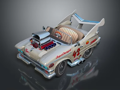Vintage Mia's Charger Convertible Car With Exposed Engine Cream Body And 49 Number 3d model
