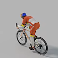 Man Riding Road Bike In Orange Sportswear With Colorful Helmet And Golden Frame