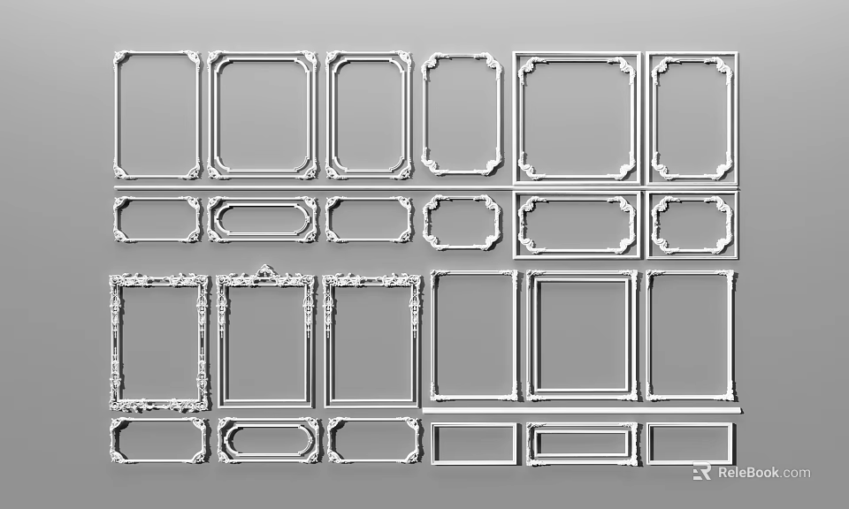 Various Decorative Gypsum Moldings With Rectangular And Oval Frame Designs 3d model 