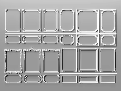 Various Decorative Gypsum Moldings With Rectangular And Oval Frame Designs 3d model