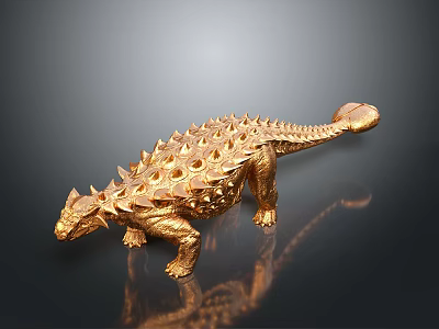 Detailed Golden Ankylosaurus Dinosaur Model With Spikes Holes On Black Background 3d model
