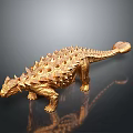 Detailed Golden Ankylosaurus Dinosaur Model With Spikes Holes On Black Background