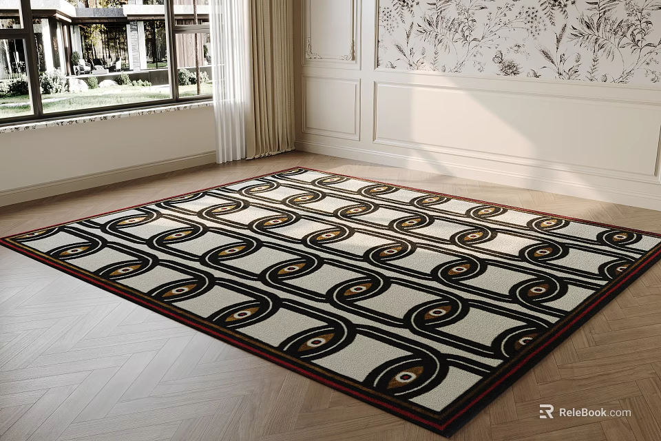 Square Area Rug With Geometric Design In Modern Living Room 3d model 
