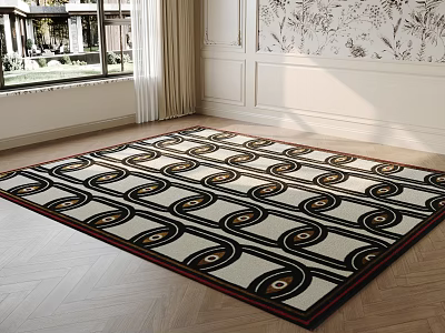 Square Area Rug With Geometric Design In Modern Living Room 3d model