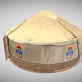 Traditional Dome Shaped Yurt Tent With Beige Fabric Colorful Embroidery Wooden Doors And Floor