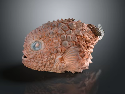Unique Aquatic Animal Fish With Rounded Body Bumpy Texture Orange Brown Color And Blue Eye 3d model