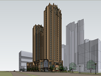 Modern residential building corner ground floor commercial high-rise residential commercial neoclassical 3d model