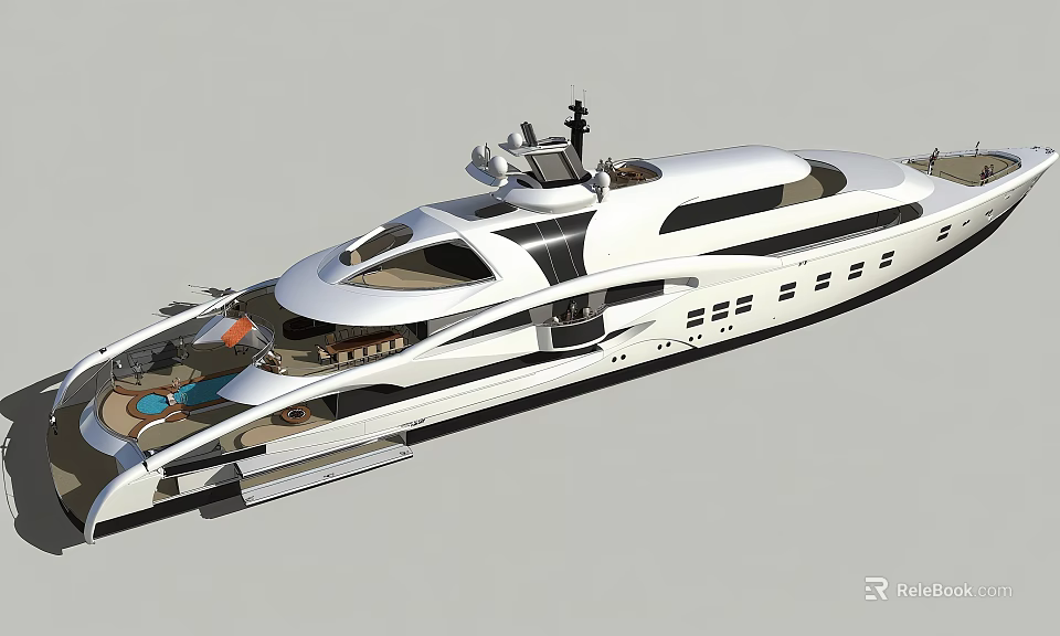 Luxury Modern Yacht Exterior Design With White Hull Upper Deck And Open Lounge 3d model 