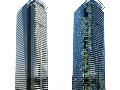 Twin Modern High Rise Office Building Exterior With Glass Curtain Walls And Illuminated Design 3d model