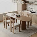 Wooden Oval Dining Table And Chairs Set With Light Padded Seats In Modern Kitchen Area