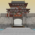 Ancient Architecture With Multi Tiered Tower City Wall Inscription Board And Surrounding Moat