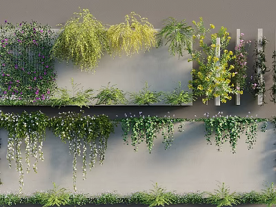 Various Decorative Vines Hanging On Gray Wall With Green And Yellow Foliage 3d model