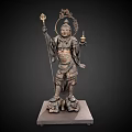 Traditional Deity Sculpture With Ornate Details Holding Scepter And Lantern On Pedestal Base