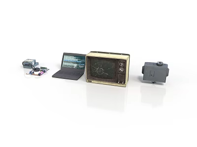 Assorted Electronic Devices with Laptop Vintage TV and Power Equipment 3d model