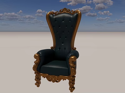 Ornate Leisure Chair With Gold Carvings Dark Green Leather And Tufted Backrest 3d model