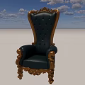 Ornate Leisure Chair With Gold Carvings Dark Green Leather And Tufted Backrest