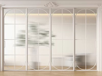 Modern White Framed Glass Sliding Doors With Arch Design For Interior Partition 3d model