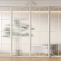 Modern White Framed Glass Sliding Doors With Arch Design For Interior Partition
