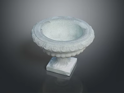 Detailed Stone Flower Pot With Ornate Carved Edges And Square Base 3d model