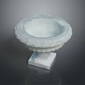 Detailed Stone Flower Pot With Ornate Carved Edges And Square Base